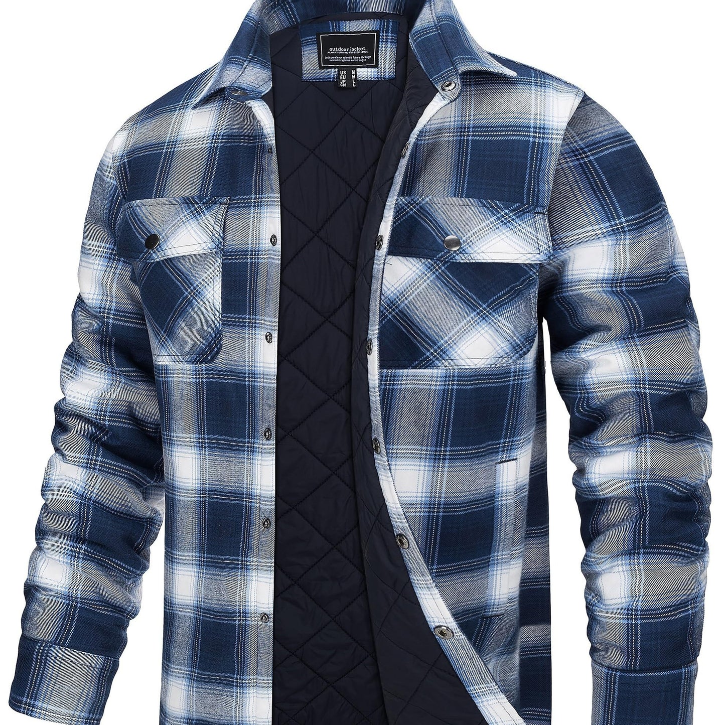Mens Winter Shirt Jacket Flannel Thermal Windproof Insulated Zippered StoragePockets