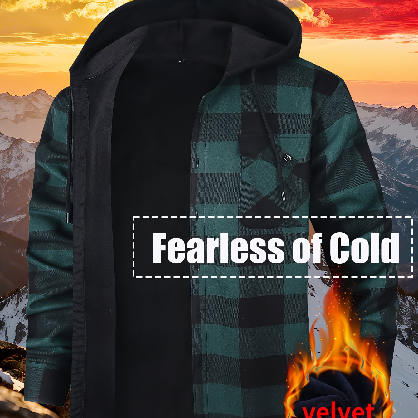 Men's Heavy Duty Windproof Hooded Jacket Thermal Insulated Winter Coat Plaid Pattern Outerwear For Cold Weather