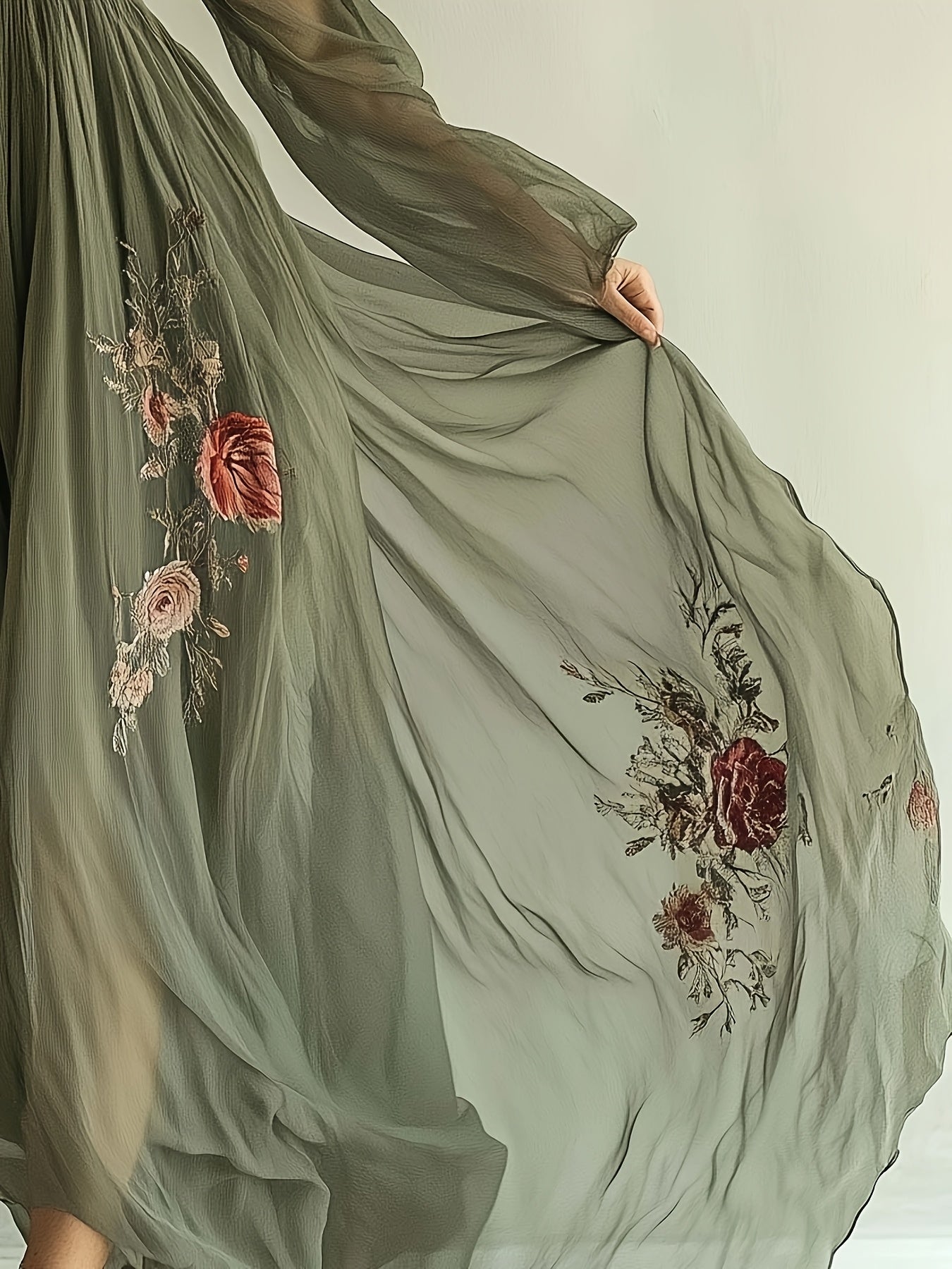 Fashion Elegant Bohemian Style Net Yarn Printed Long Dress Romantic Gowns Dresses