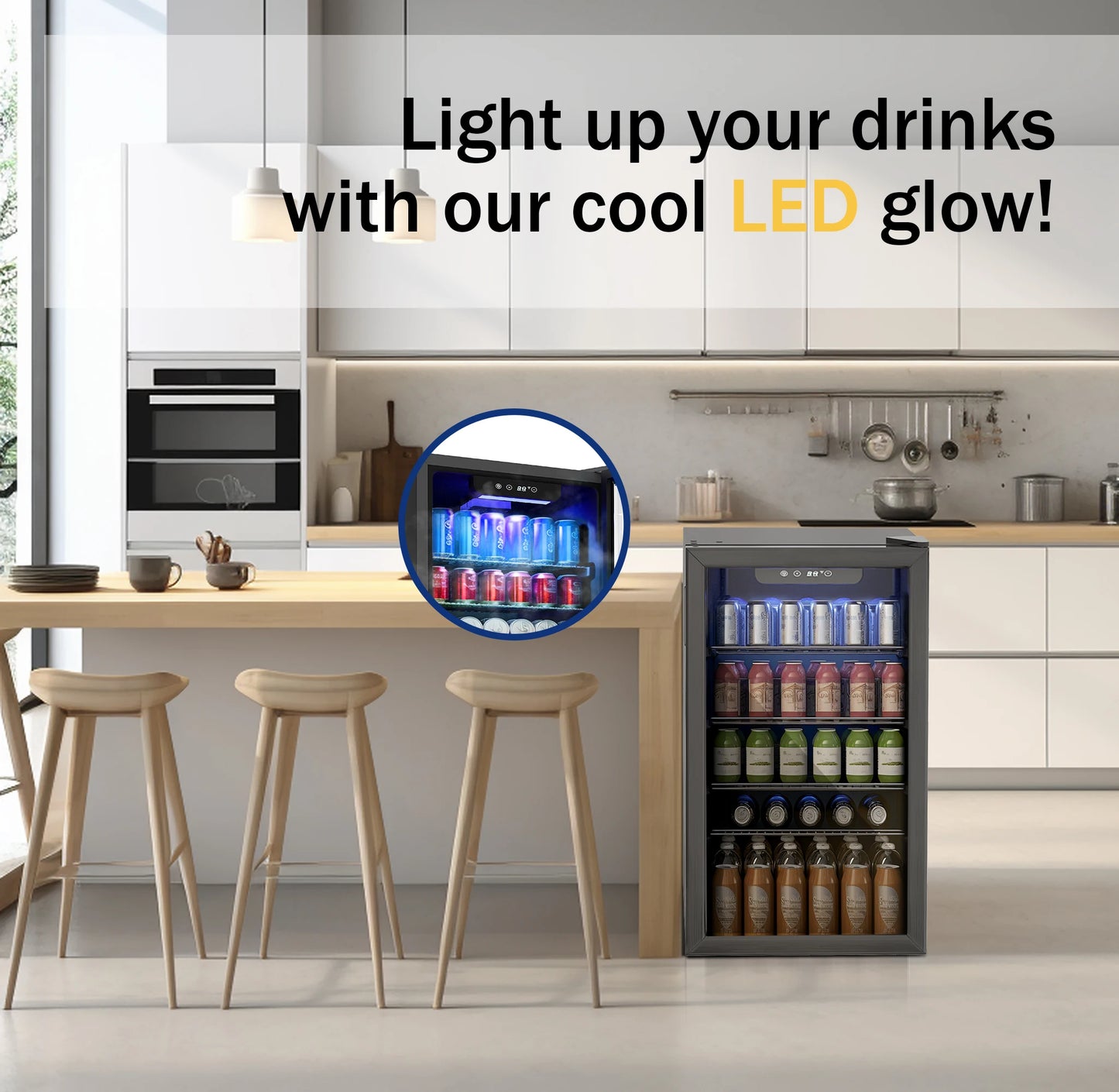 SIMZLIFE Beverage Refrigerator and Cooler, 125 Can Mini fridge with Glass Door for Home/Bar/Office, Black