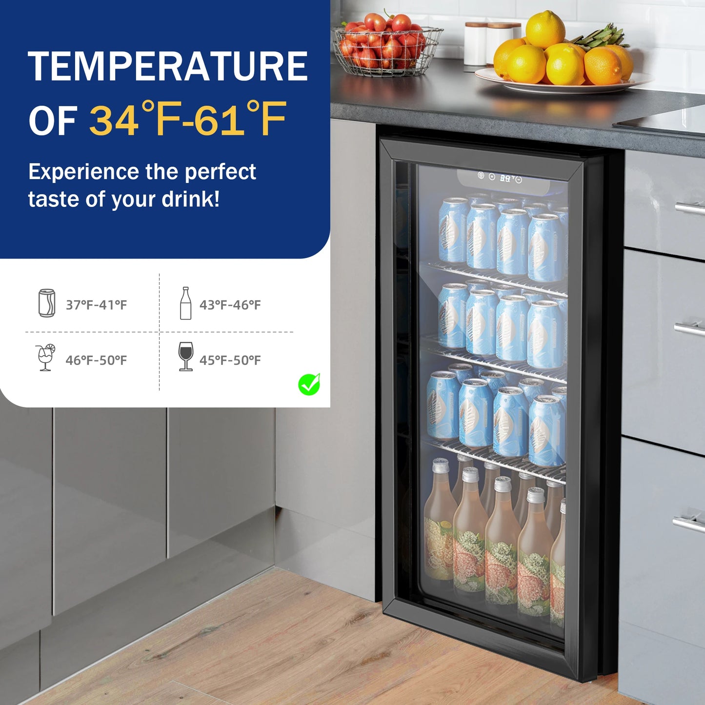 SIMZLIFE Beverage Refrigerator and Cooler, 125 Can Mini fridge with Glass Door for Home/Bar/Office, Black