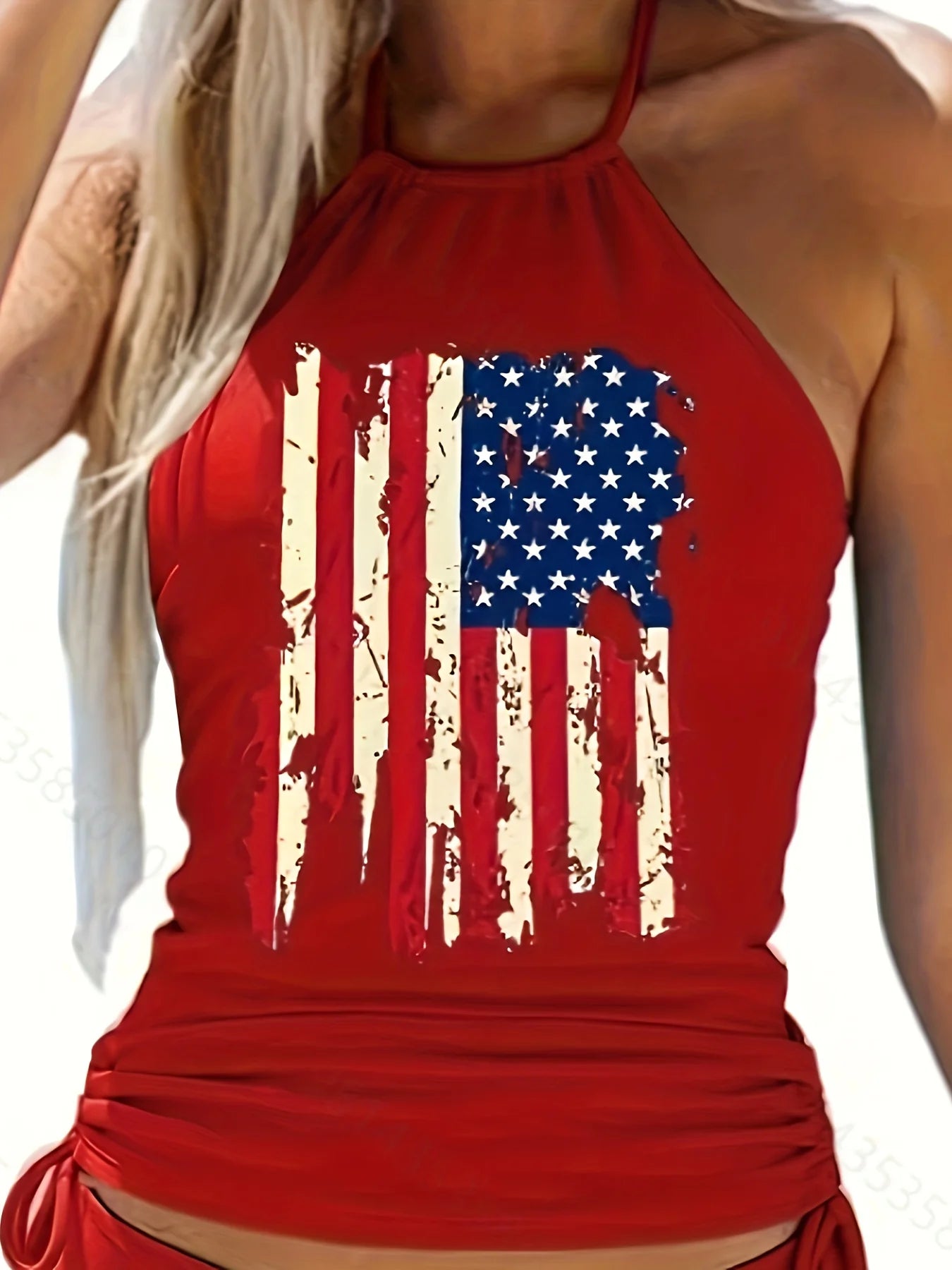 Women's Patriotic Tankini Swimsuit with Flattering High Neck Design - Ky Ky Kiwi