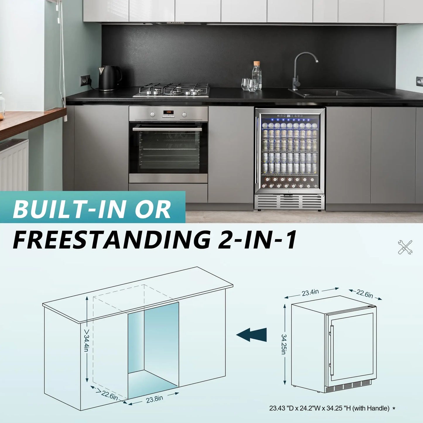 Beverage Refrigerator 24Inch 180 Can Built-in Beverage Cooler Under Counter Beer Fridge Soda Water Wine For Kitchen Bar Office