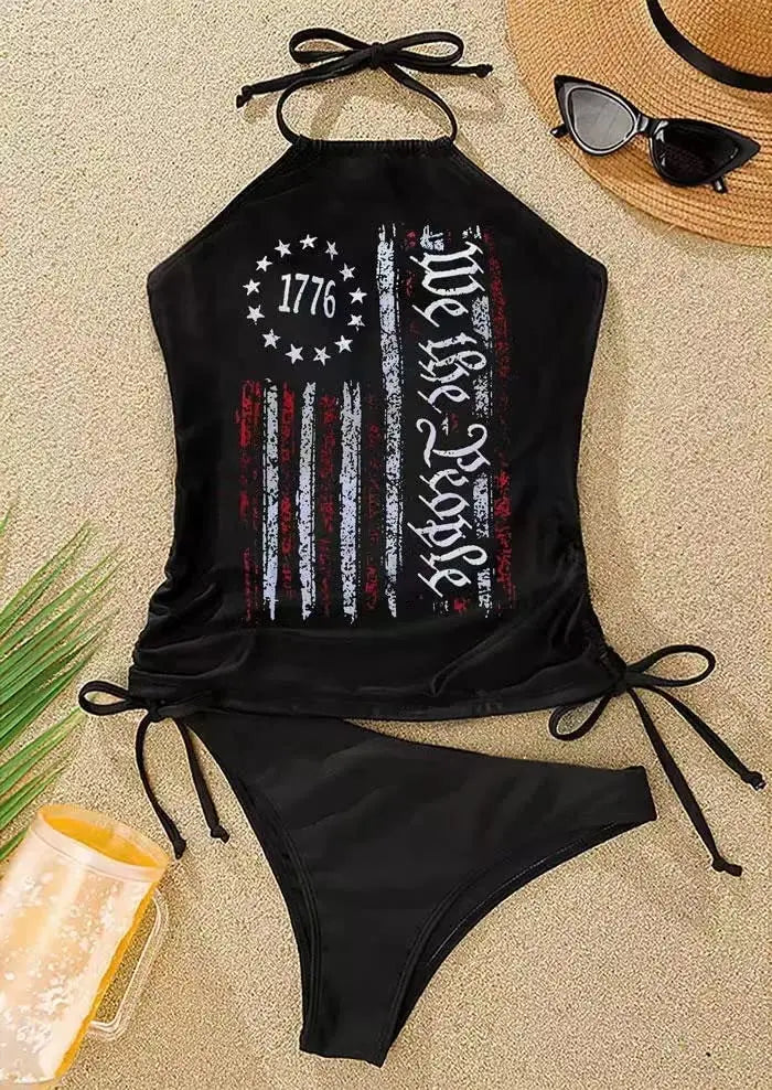Women's Patriotic Tankini Swimsuit with Flattering High Neck Design - Ky Ky Kiwi