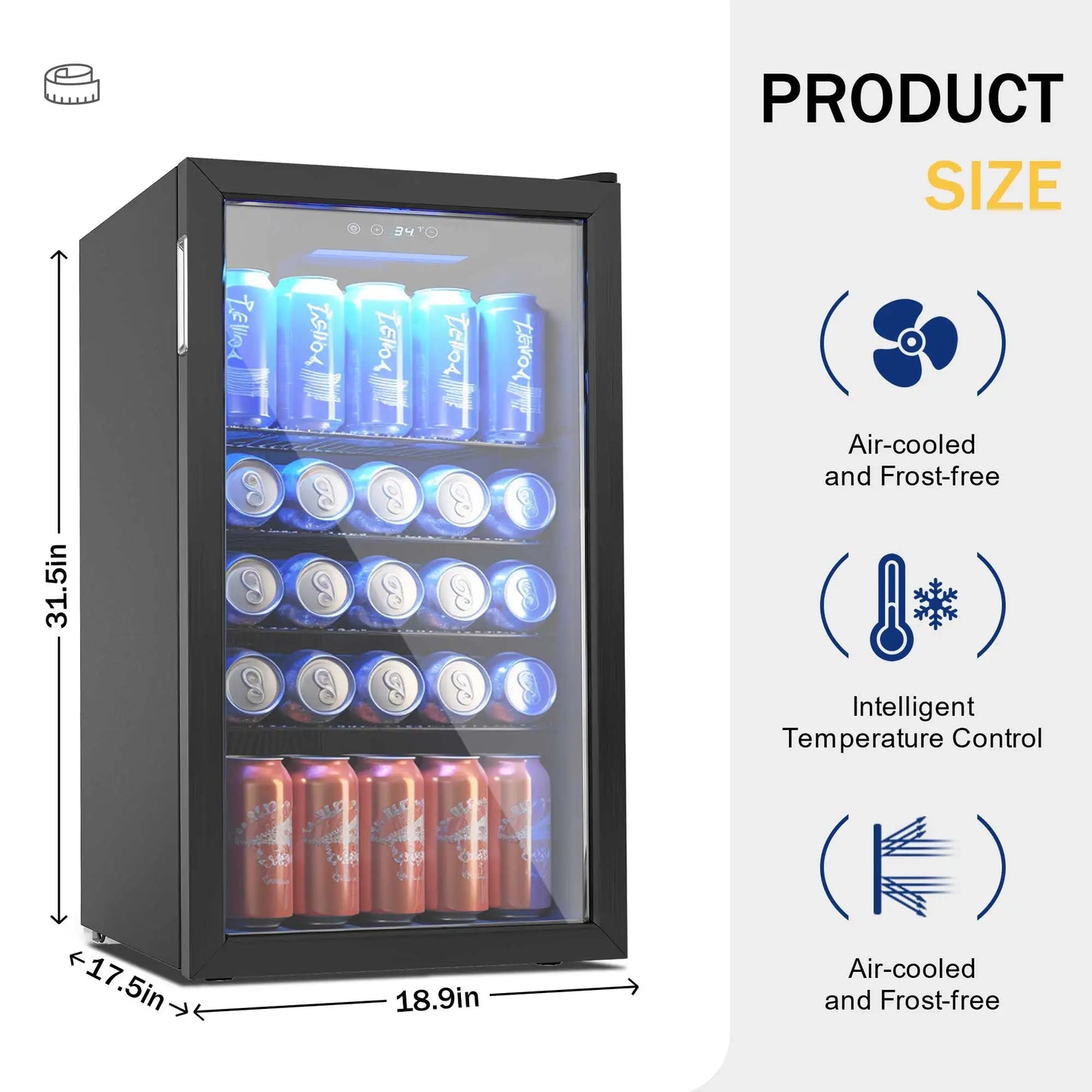 SIMZLIFE Beverage Refrigerator and Cooler, 125 Can Mini fridge with Glass Door for Home/Bar/Office, Black