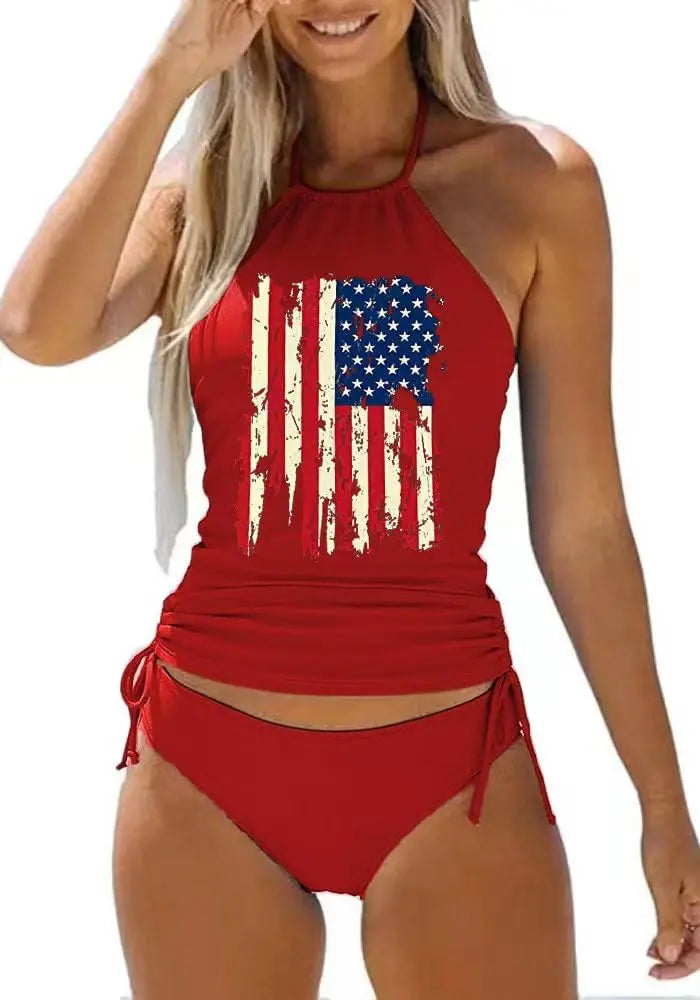 Women's Patriotic Tankini Swimsuit with Flattering High Neck Design - Ky Ky Kiwi