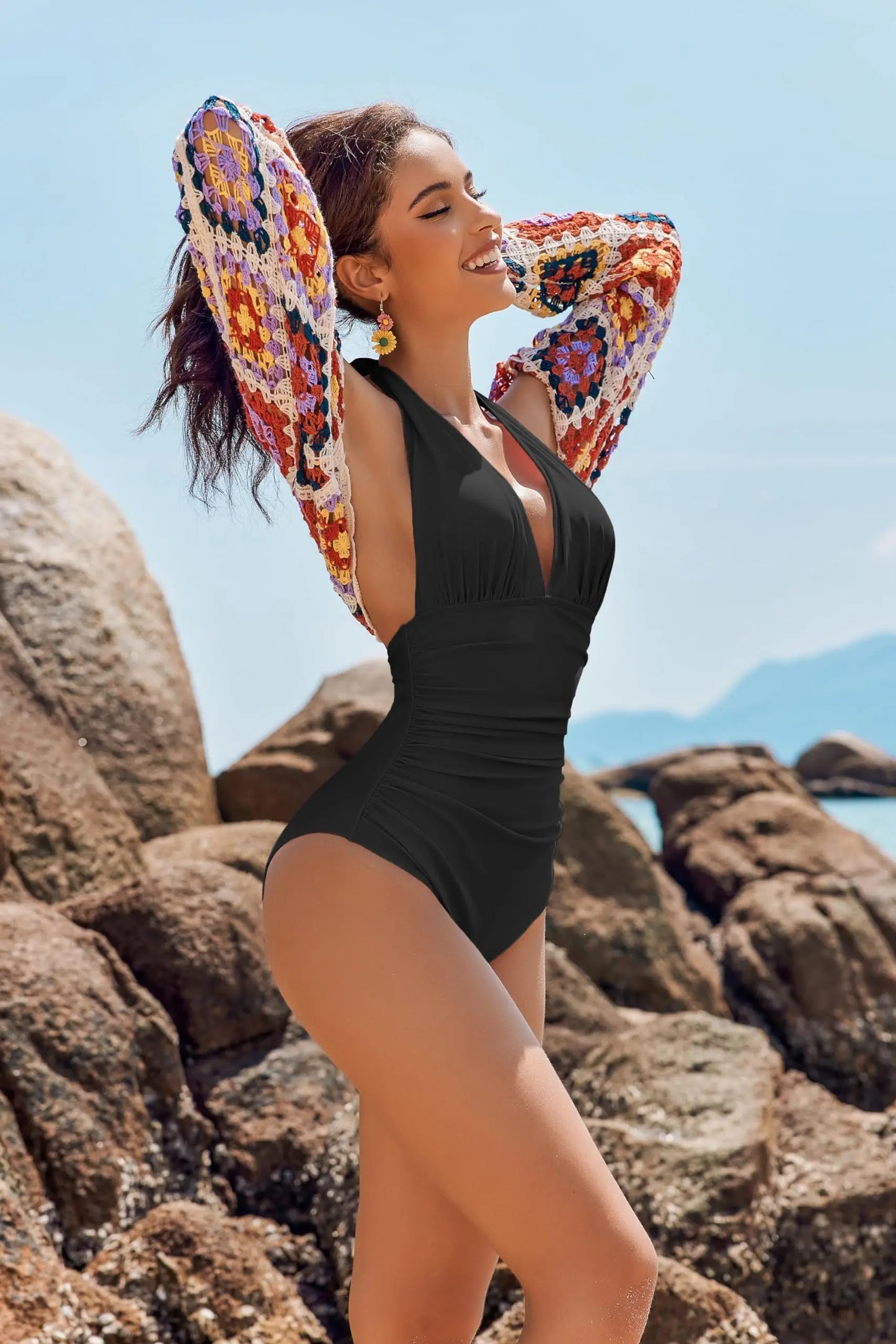 Sexy Slim V-Neck One-Piece Swimsuit for Women - Ky Ky Kiwi