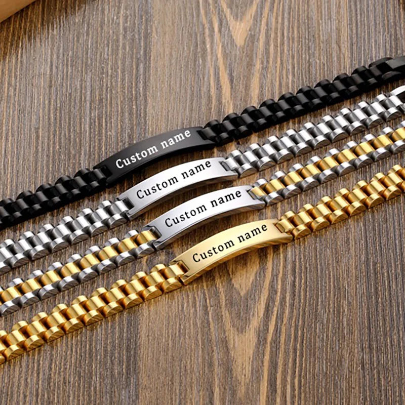 Personalized Nameplate Bracelets for Couples in Stainless Steel - Ky Ky Kiwi