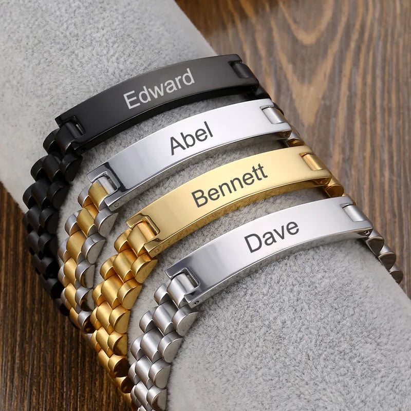 Personalized Nameplate Bracelets for Couples in Stainless Steel - Ky Ky Kiwi