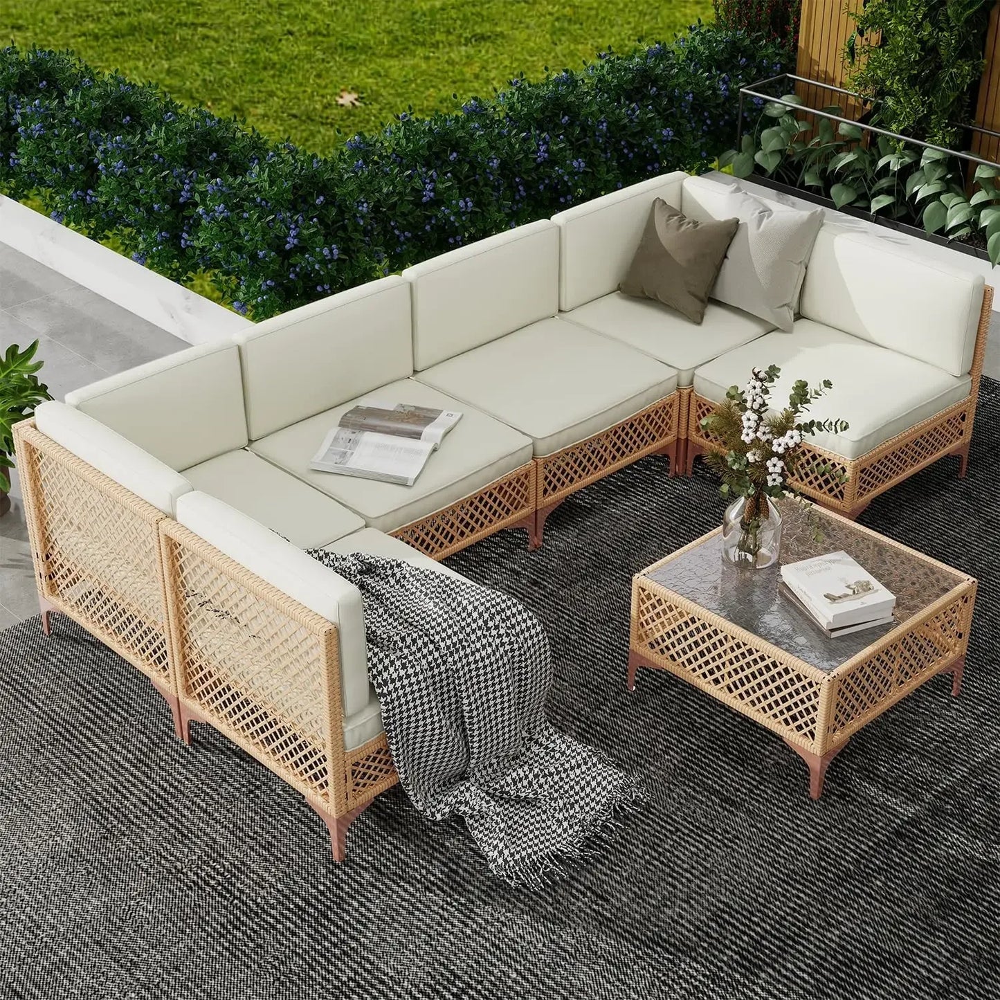 Luxury Wicker Outdoor Patio Furniture Set with Cushions and Table - Ky Ky Kiwi