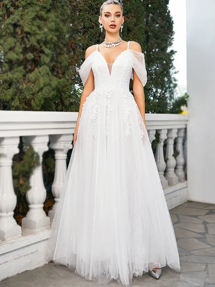 2025 Elegant Wedding Dresses For Women Spaghetti Strap Neck Sleeveless Bride Dress Lace Wedding Dresses For Woman Elegant