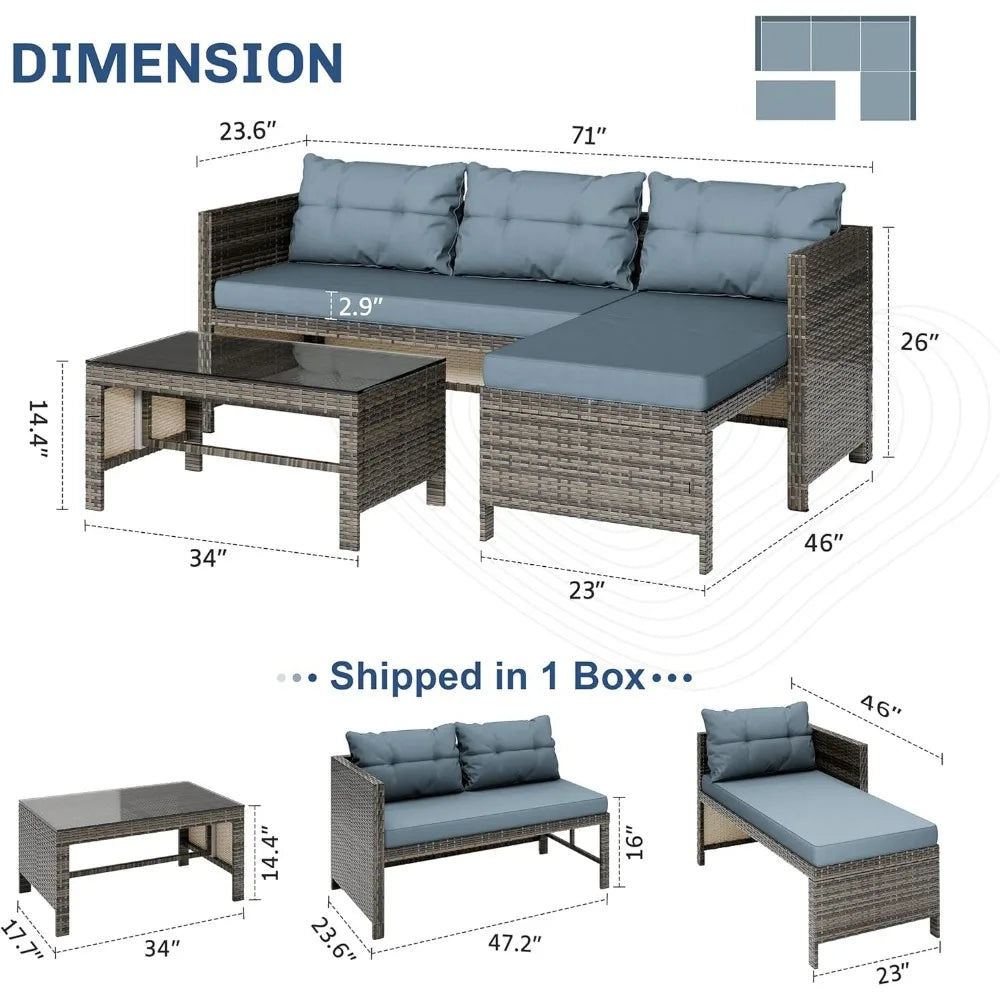 Waterproof Outdoor Sectional Sofa with Cushion and Glass Table - Ky Ky Kiwi