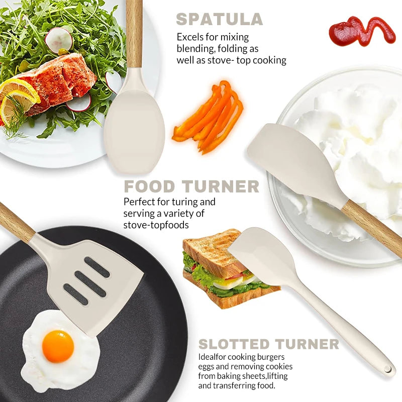 12pcs Silicone Kitchenware Cooking Utensils Set Non Stick Cookware Spatula Shovel Egg Beaters Baking Set with Storage Bucket