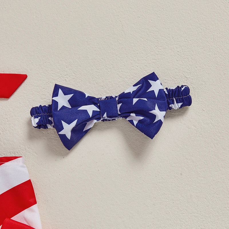 Girls American Flag Ruffle Dress with Matching Headband - Ky Ky Kiwi
