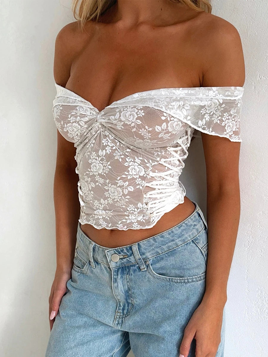 Women’s Summer Outfits Floral Embroidery Off Shoulder Tops High Waist Layered Pleated Short Skirts 2 Piece Set