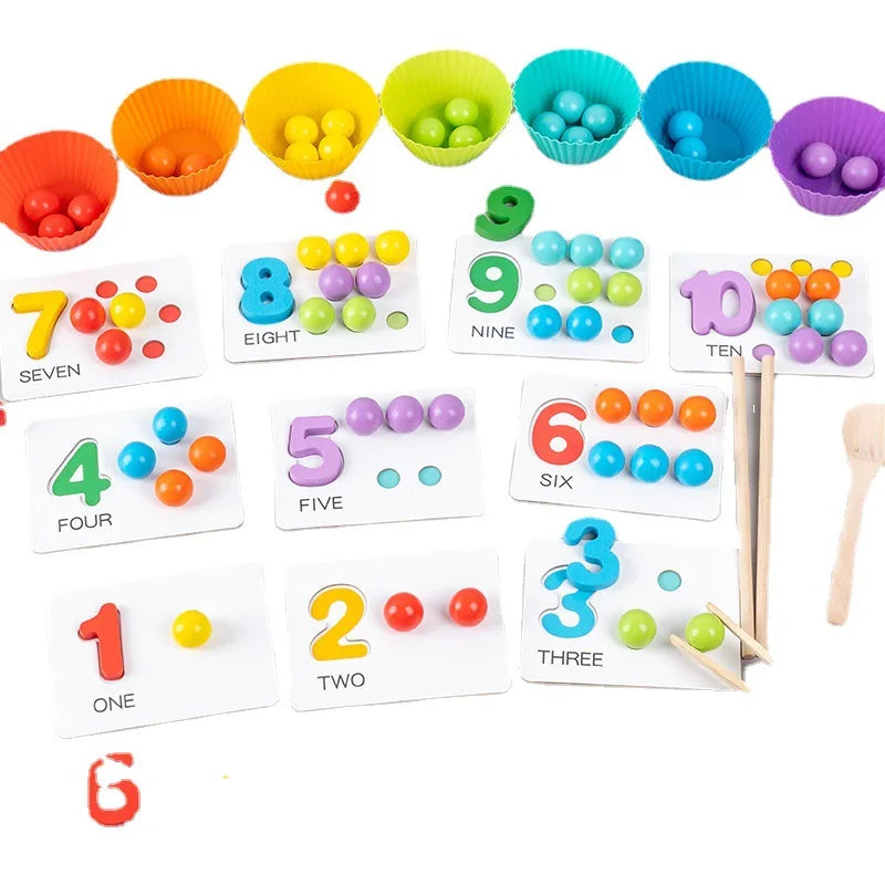 Montessori Wooden Counting Bead Math Toy - Number Matching & Arithmetic Game for Preschoolers Ages 3-5,Fine Motor Skill Learning