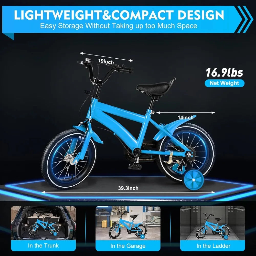 Kids Adjustable Mountain Bike with Training Wheels and Handbrake - Ky Ky Kiwi