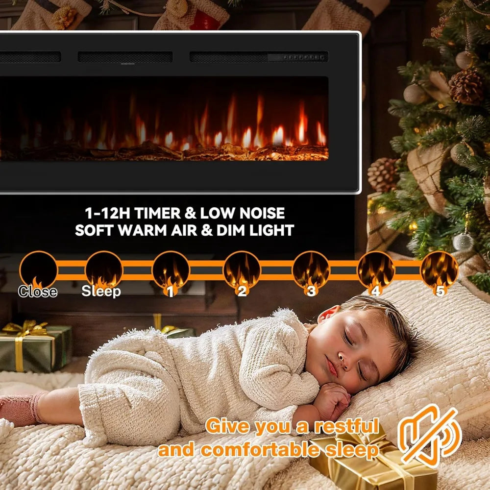Electric Fireplace Wall Mounted with Remote Control and Heater - Ky Ky Kiwi