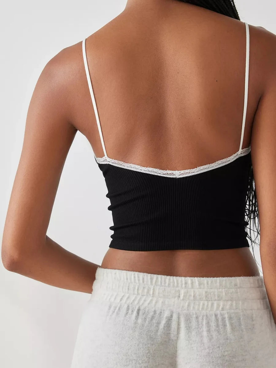 Women’s Lace Trim Spaghetti Strap Crop Top for Summer Style - Ky Ky Kiwi