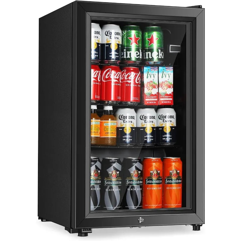 Beverage Refrigerator With 80 Can,Freestanding Beverage Cooler For Office, Home|Double Glass Door&Adjustable Shelving