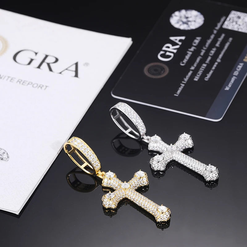 Unisex S925 Moissanite Cross Pendant Necklace for Hip Hop Style - Ky Ky Kiwi