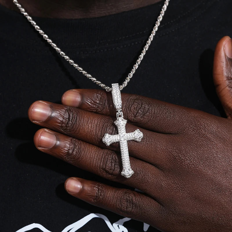 Unisex S925 Moissanite Cross Pendant Necklace for Hip Hop Style - Ky Ky Kiwi