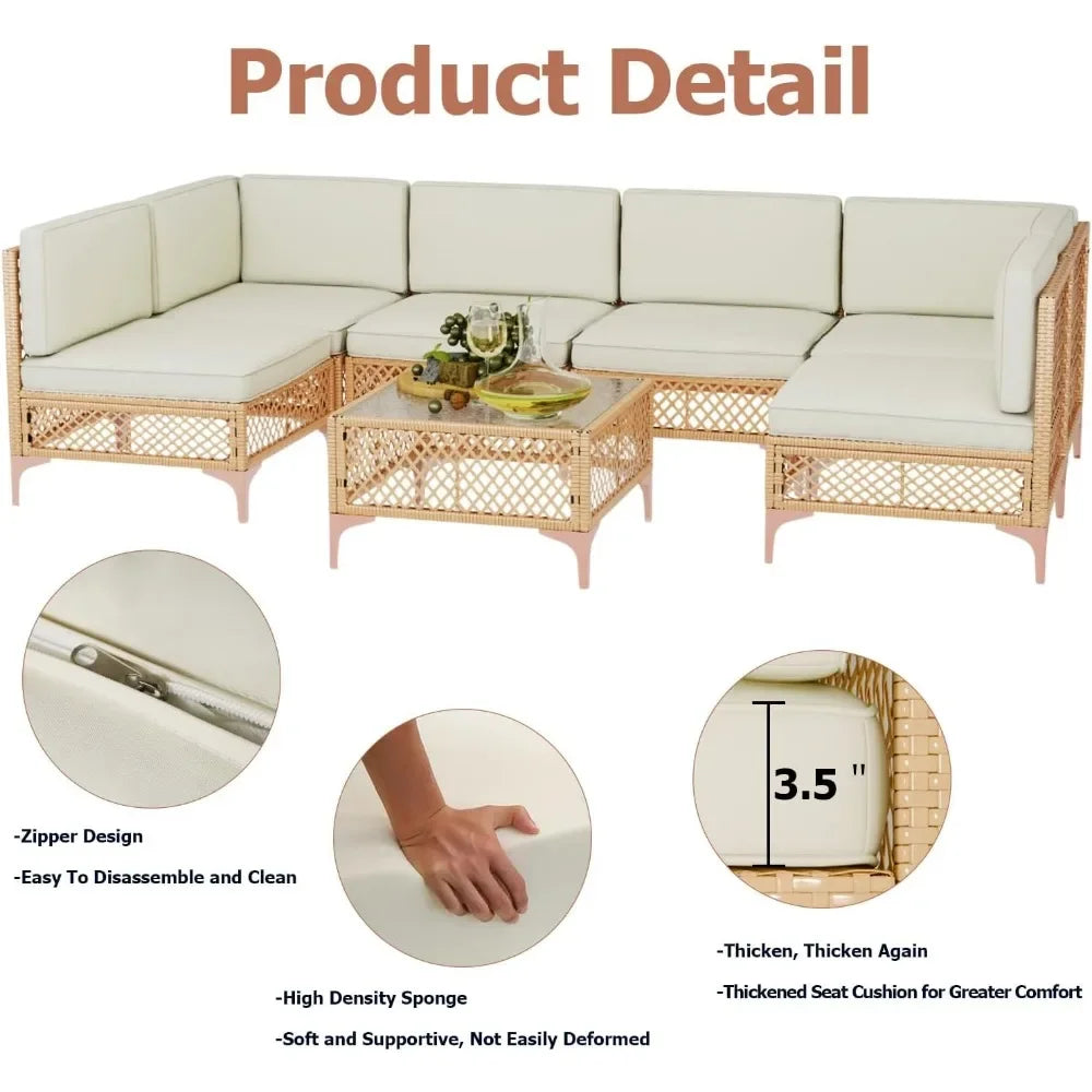 Luxury Wicker Outdoor Patio Furniture Set with Cushions and Table - Ky Ky Kiwi