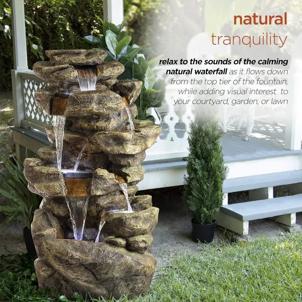 Outdoor Six-Story Fountain with LED Lights for Elegant Gardens - Ky Ky Kiwi