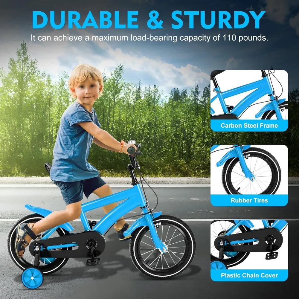 Kids Adjustable Mountain Bike with Training Wheels and Handbrake - Ky Ky Kiwi