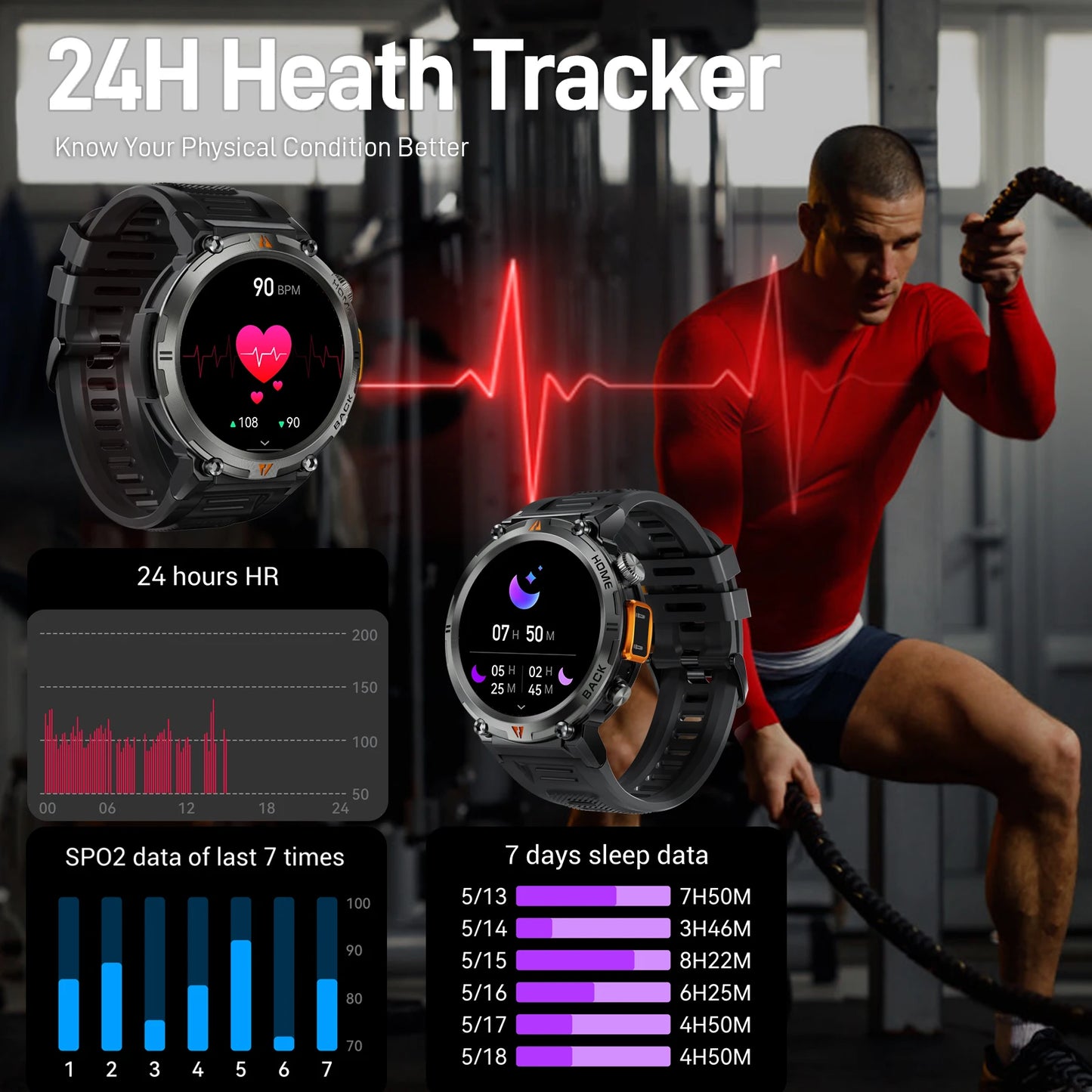 EIGIIS 2024 New KE3 Bluetooth Call Smart Watch Men Full Touch Screen Health Monitor Clock With Flashlight For IOS Android