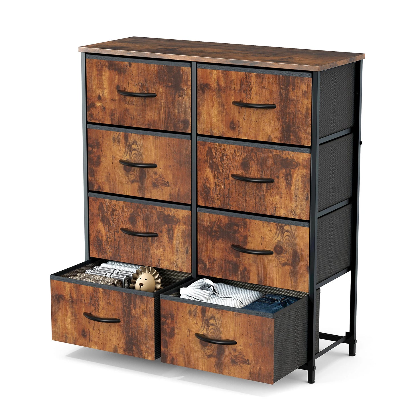 JHK Children's Bedroom Wardrobe With 8 Fabric Drawer Storage - Ky Ky Kiwi