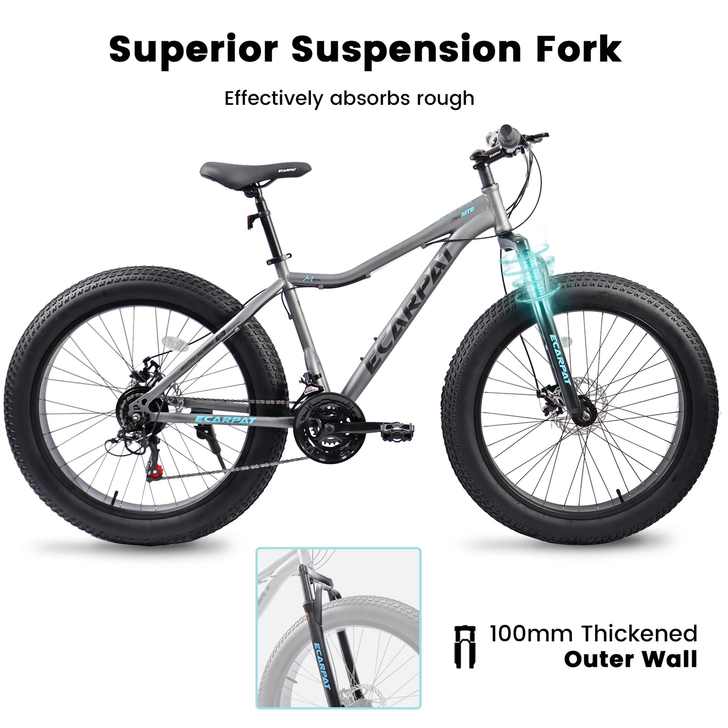 Ecarpat Adventure Mountain Bike with Fat Tires and Disc Brakes - Ky Ky Kiwi