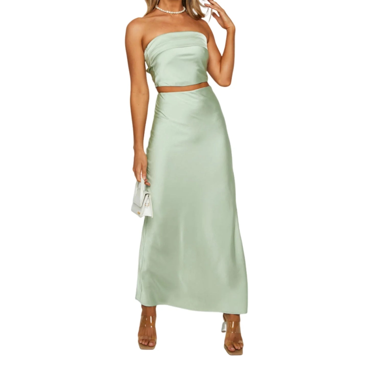Elegant Floral Print Off-Shoulder Top and High Slit Maxi Skirt Set for Women s Summer Fashion Look