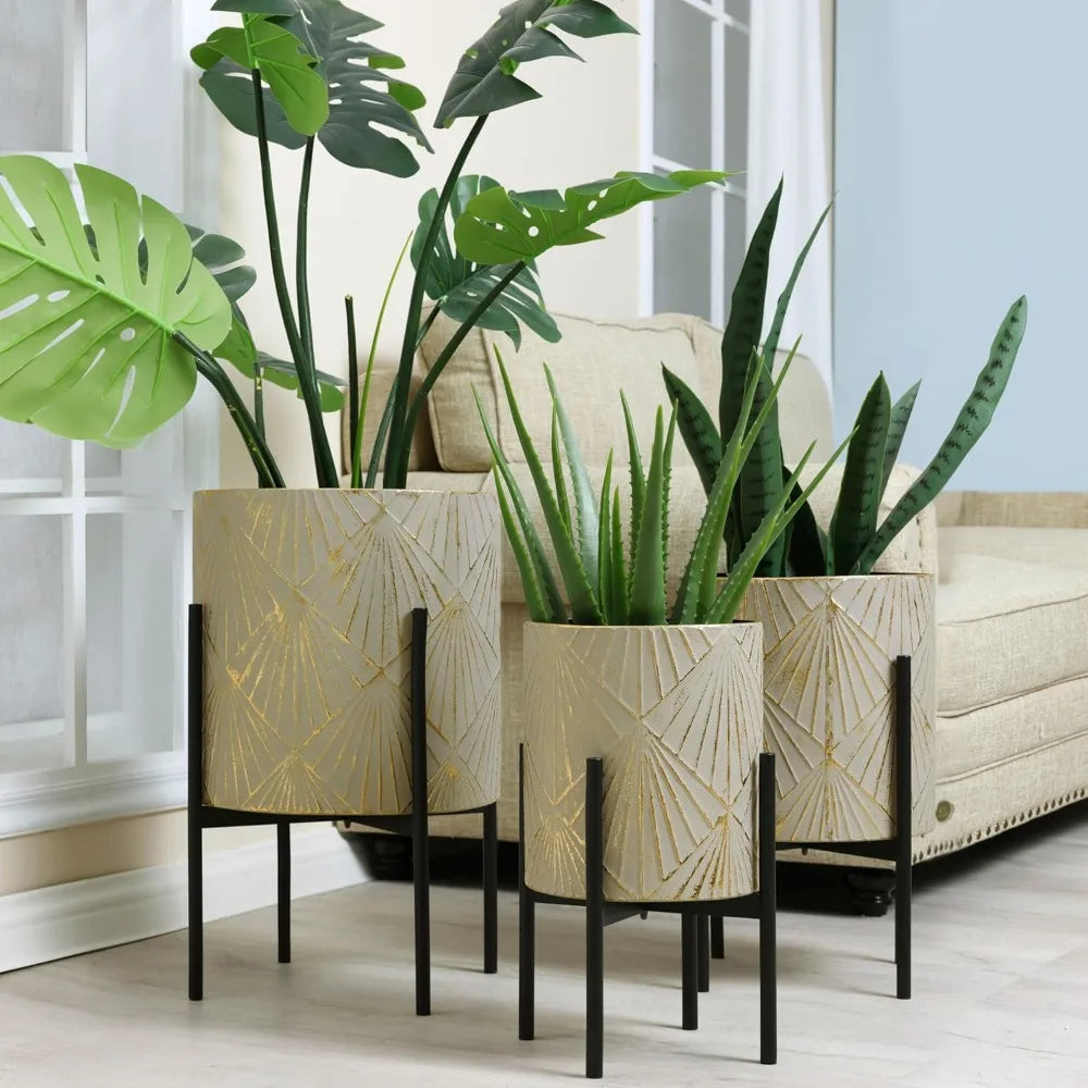 Modern Decorative Metal Planters Set for Indoor Plants - Ky Ky Kiwi