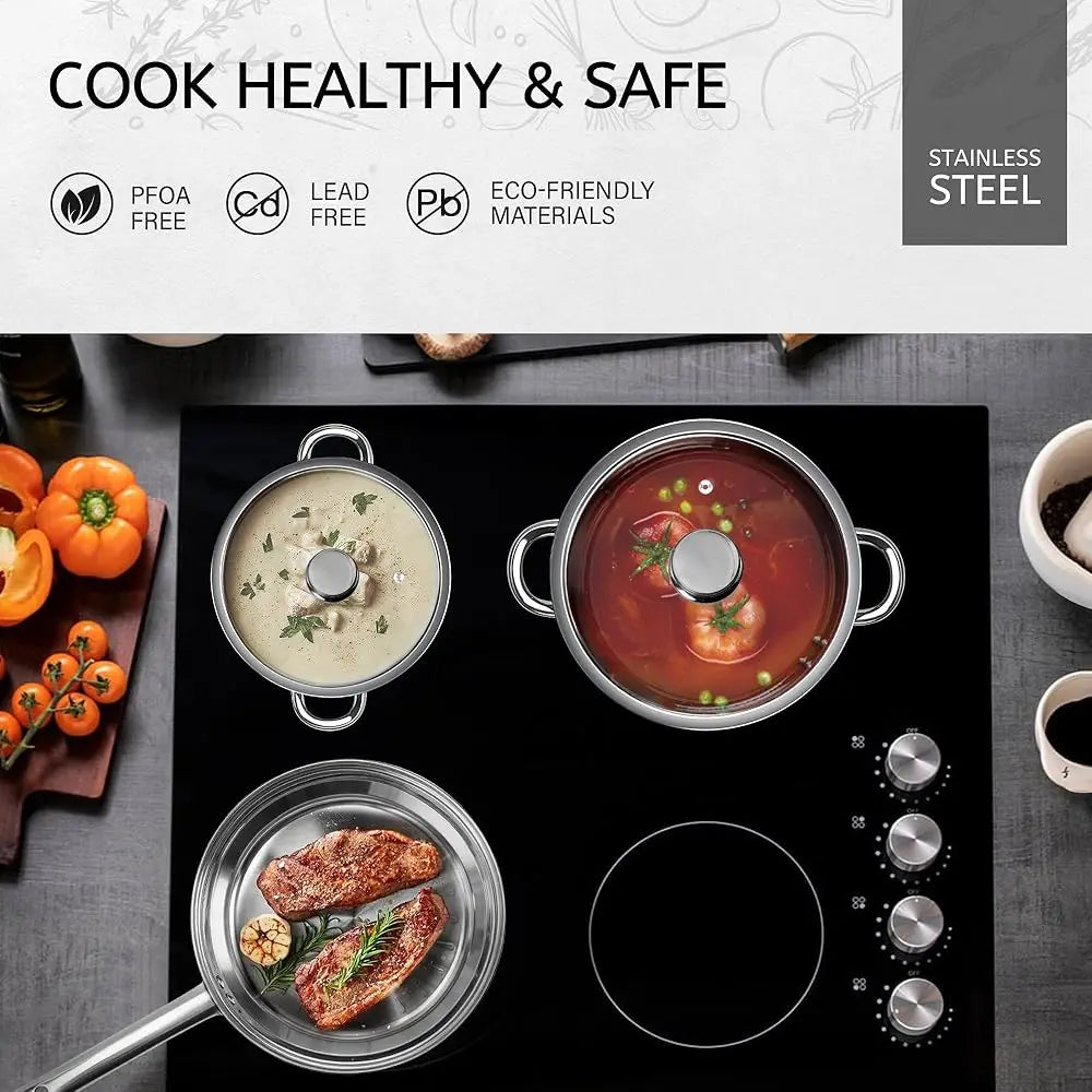 15-Piece Stainl Steel Pots And Pan Set, Kitchen Cookware Set Lude Steamer, Frying Basket And Utensil Sets, Non Toxic,