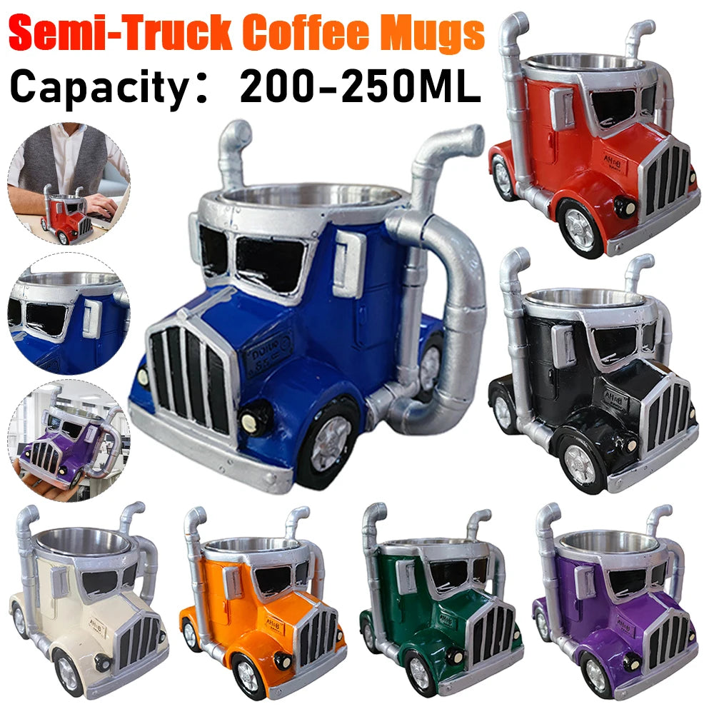 1PCS Creative Truck Design Coffee Mug 11 Ounces Semi-trailer Water Cup Desktop Home Kitchen Semi Truck Coffee Cup Ornament