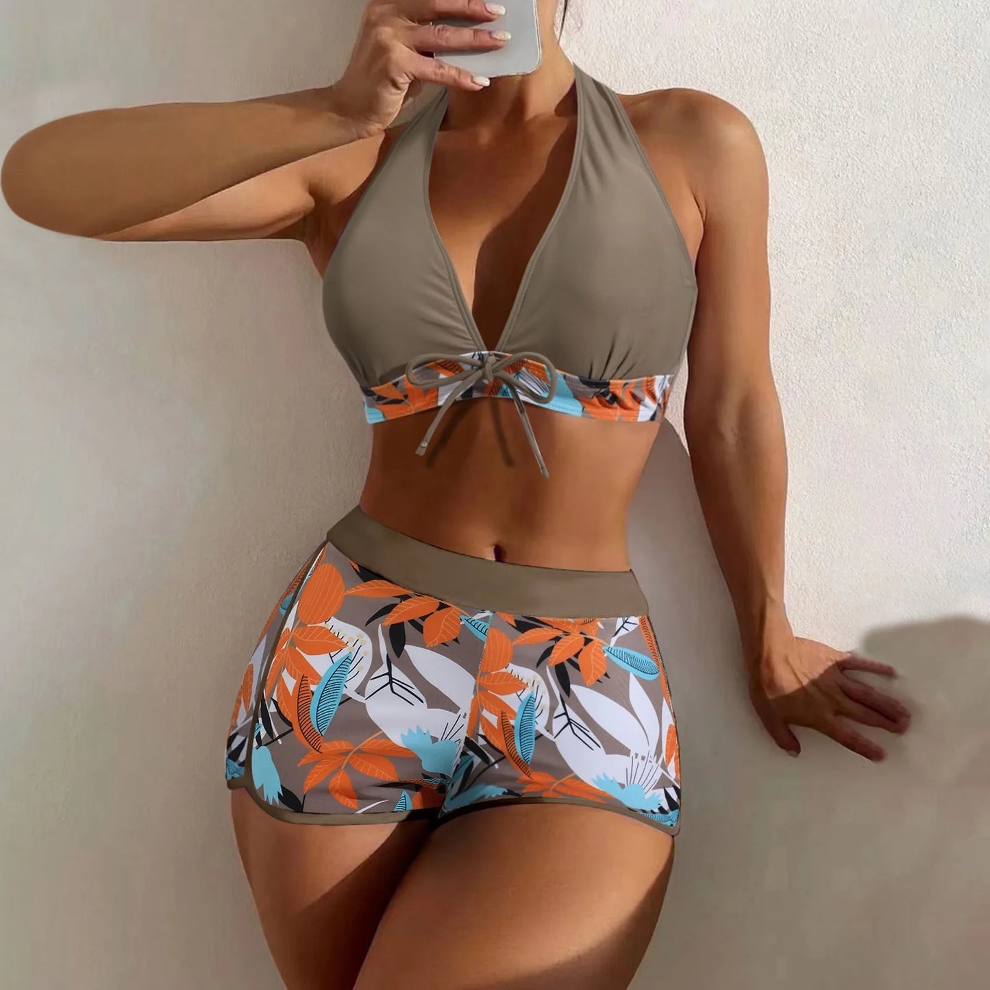 High Waist Plant Print Bikini Set for Women Beachwear - Ky Ky Kiwi