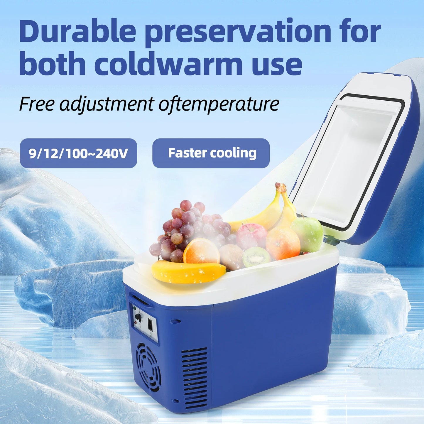 iceBlue Camping Portable Mini Fridge, 7L/9Can Home Car Dual-sue Refrigerator Cooler with DC 12V Cigarette Lighter Power Socket