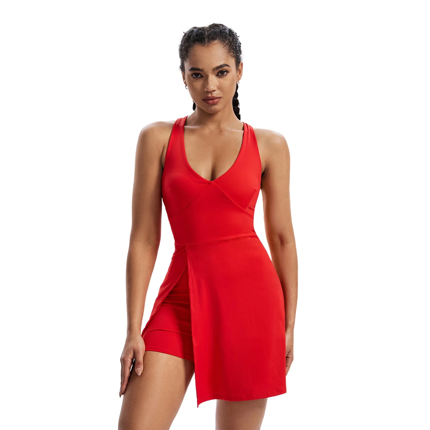 Womens V Neck Tennis Dress with Built-in Shorts and Pockets - Ky Ky Kiwi