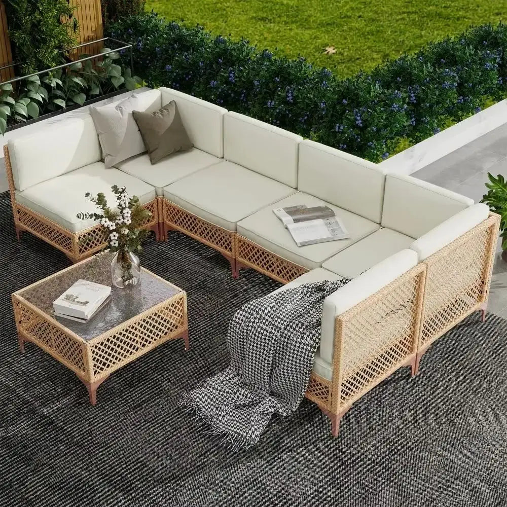 Luxury Wicker Outdoor Patio Furniture Set with Cushions and Table - Ky Ky Kiwi