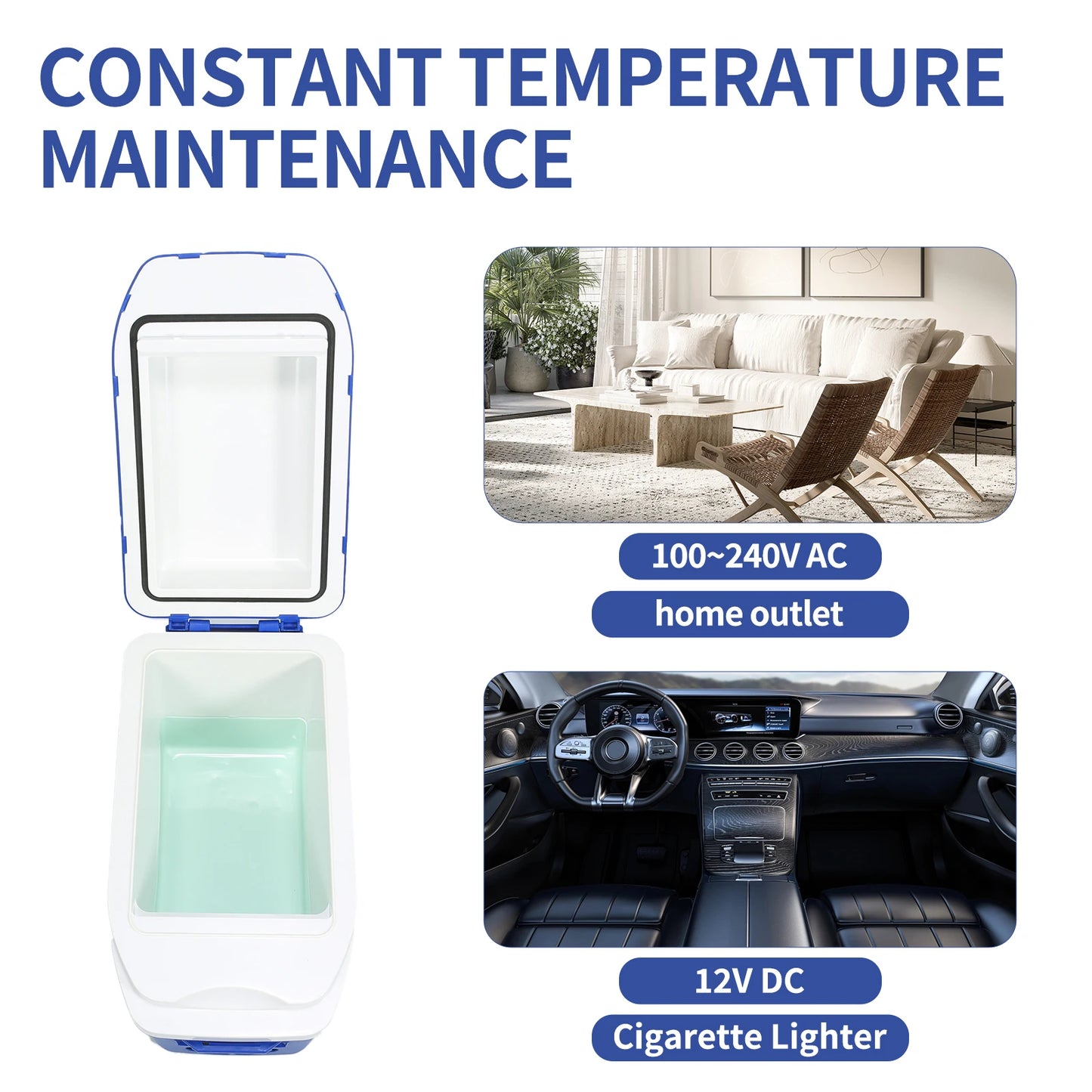 iceBlue Camping Portable Mini Fridge, 7L/9Can Home Car Dual-sue Refrigerator Cooler with DC 12V Cigarette Lighter Power Socket