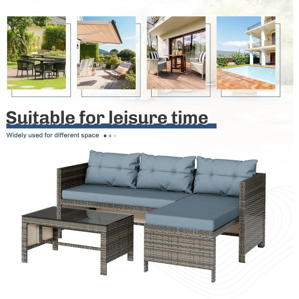 Waterproof Outdoor Sectional Sofa with Cushion and Glass Table - Ky Ky Kiwi