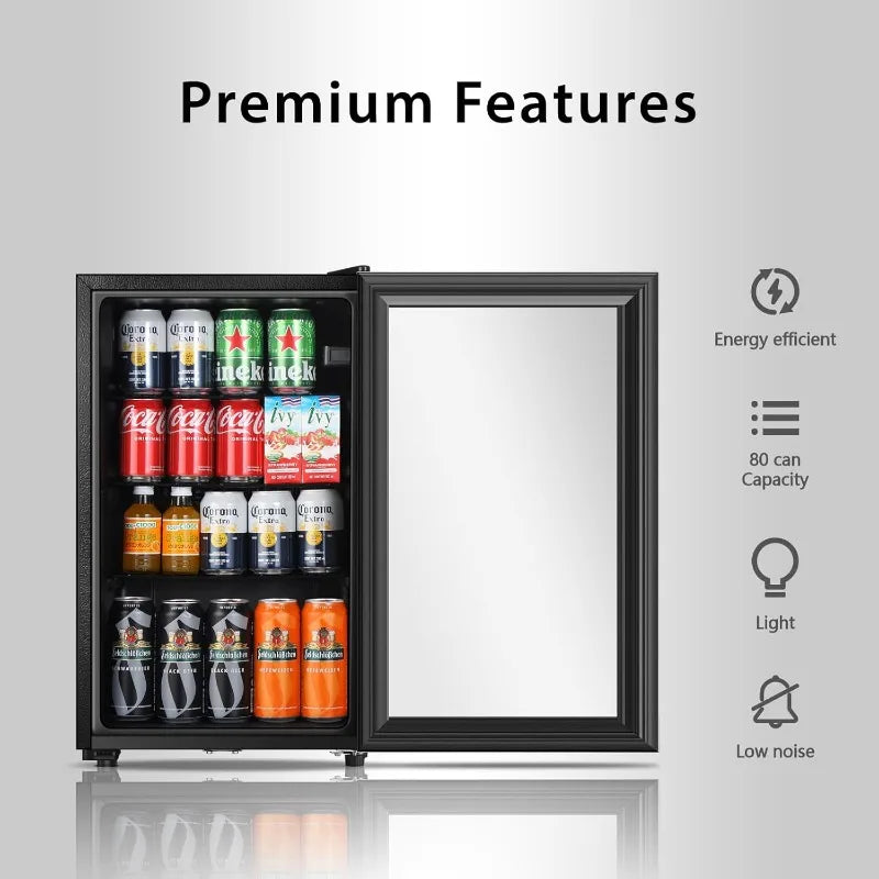 Beverage Refrigerator With 80 Can,Freestanding Beverage Cooler For Office, Home|Double Glass Door&Adjustable Shelving