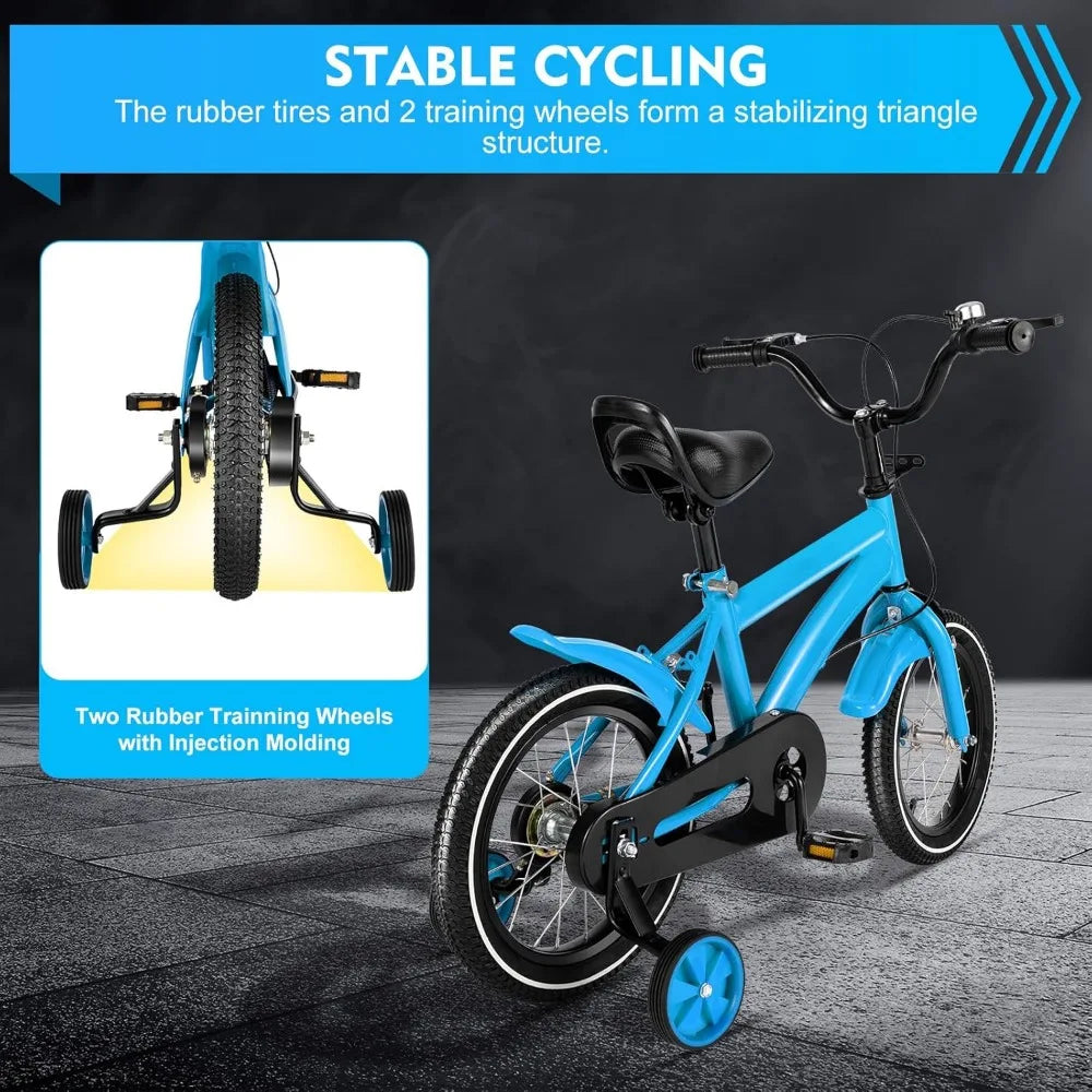 Kids Adjustable Mountain Bike with Training Wheels and Handbrake - Ky Ky Kiwi