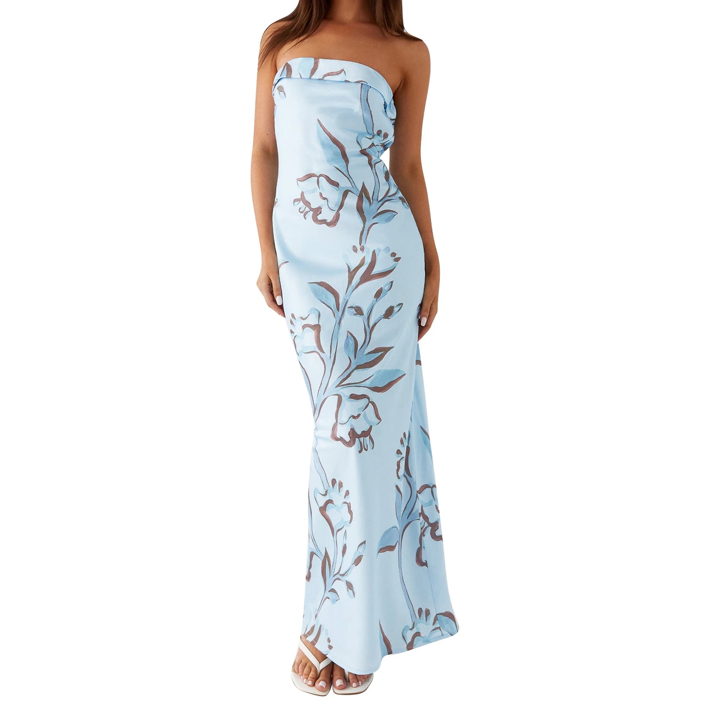 Elegant Off-Shoulder Maxi Dress with Vibrant Floral Pattern and Sleeveless Design Perfect for Summer Events and Parties