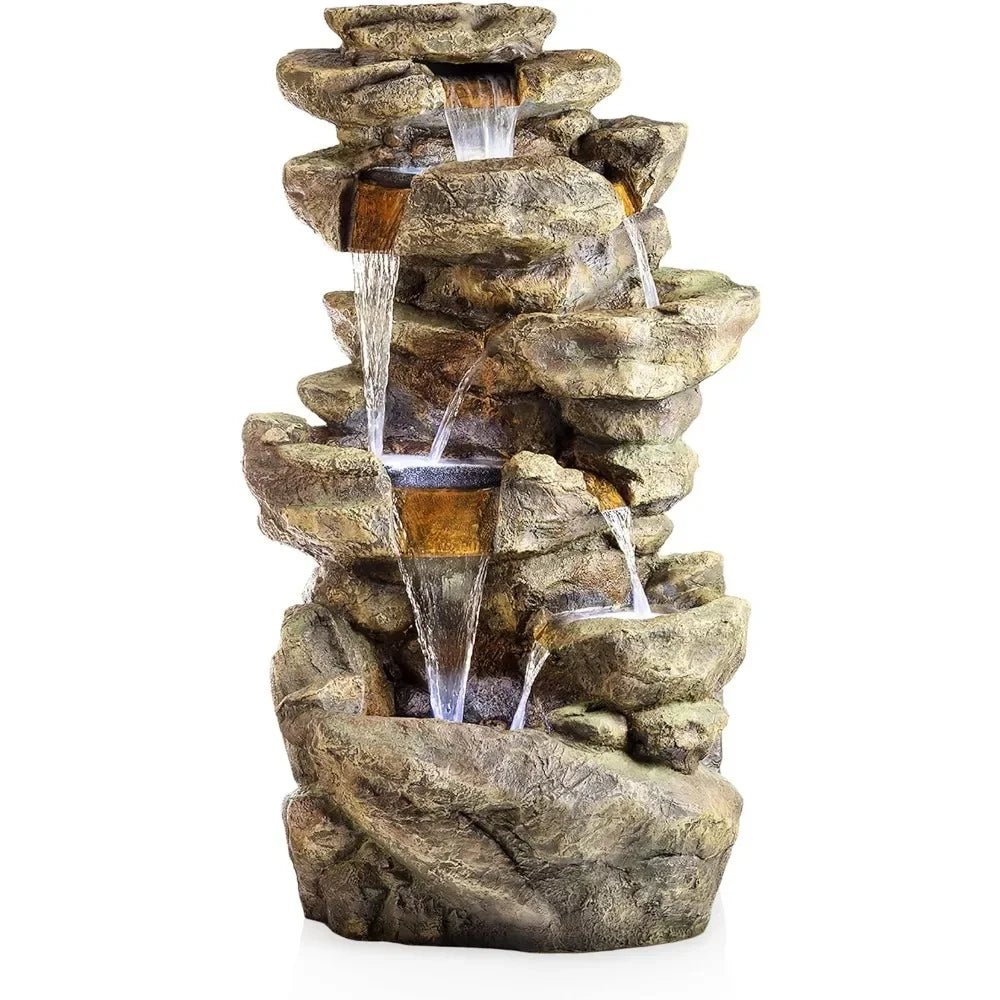 Outdoor Six-Story Fountain with LED Lights for Elegant Gardens - Ky Ky Kiwi
