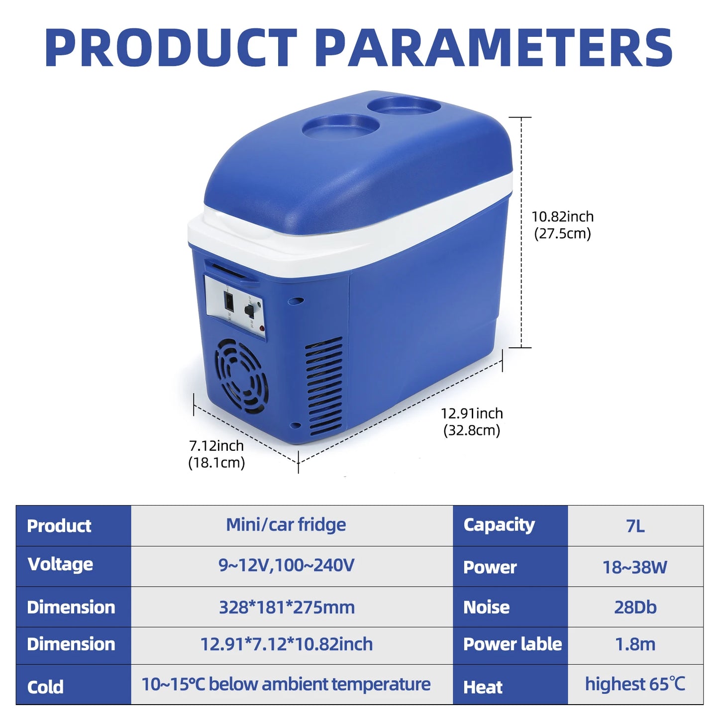 iceBlue Camping Portable Mini Fridge, 7L/9Can Home Car Dual-sue Refrigerator Cooler with DC 12V Cigarette Lighter Power Socket