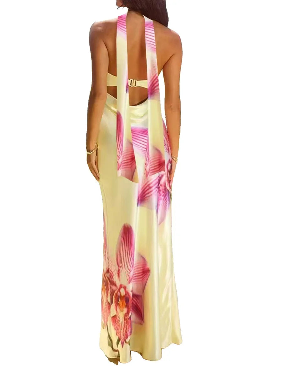Elegant Off-Shoulder Maxi Dress with Floral Print and Matching Shawl Women s Sleeveless Summer Gown for Special Occasions