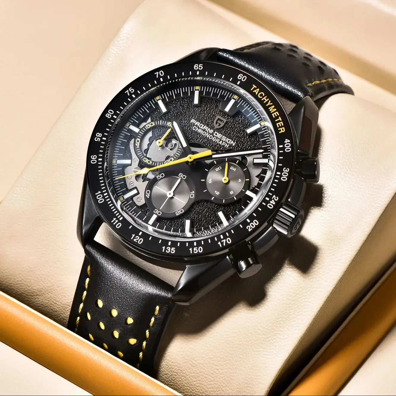 PAGANI DESIGN 2024 New Moon Dark Men's Watches Luxury Quartz Watch Men Skeleton Sport Chronograph AR Sapphire glass Wrist Watch