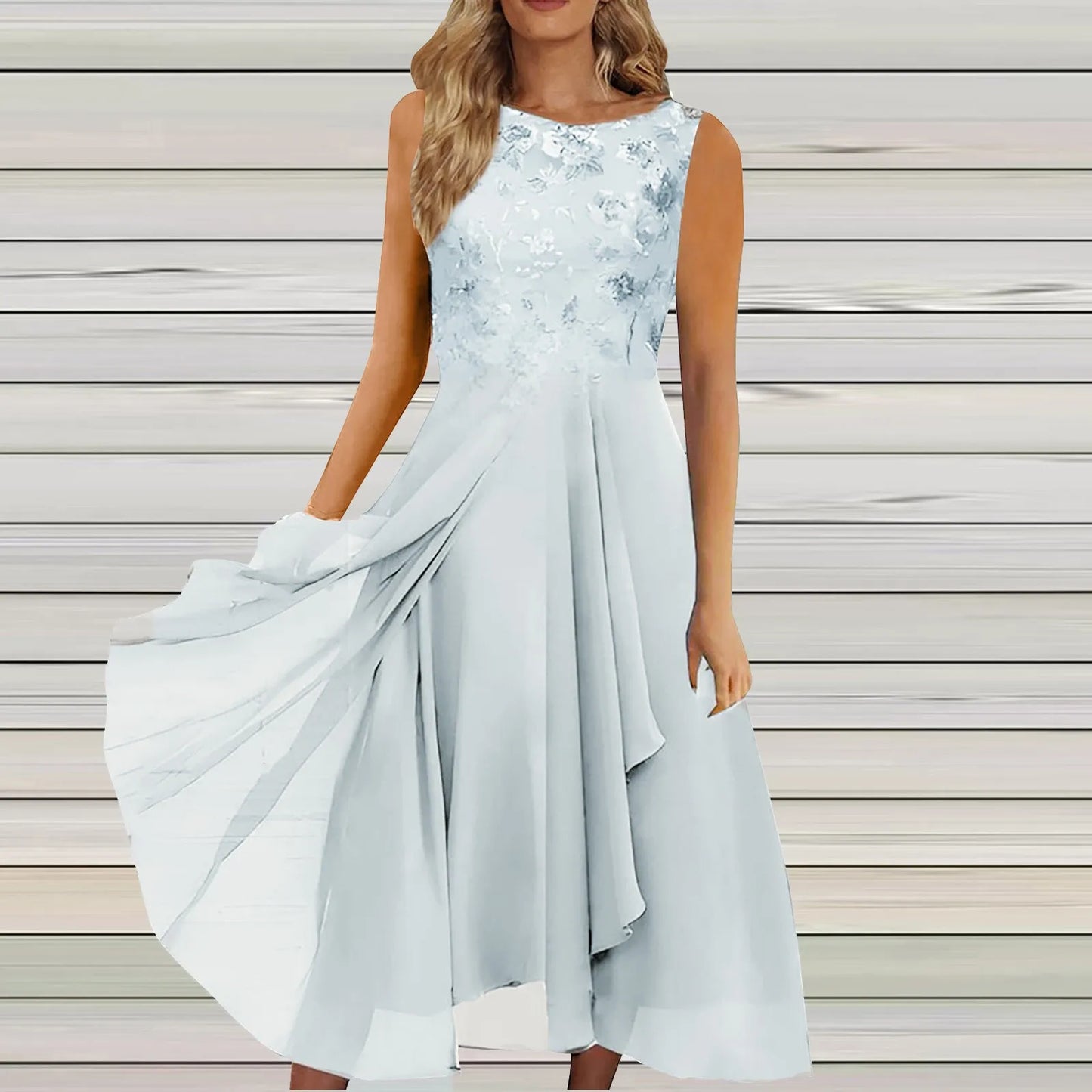Women'S Dress Chiffon Elegant Lace Patchwork Dress Cut-Out Sleeveless Dress Bridesmaid Evening Dress Ropa De Mujer